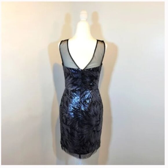 NWOT BCBGMAXAZRIA Abigail Navy Sequin Illusion Mesh Sheath Mini Dress Sz 0 - Picture 4 of 9